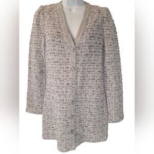 ST JOHN light grey Melang multi V neck button front cardigan P